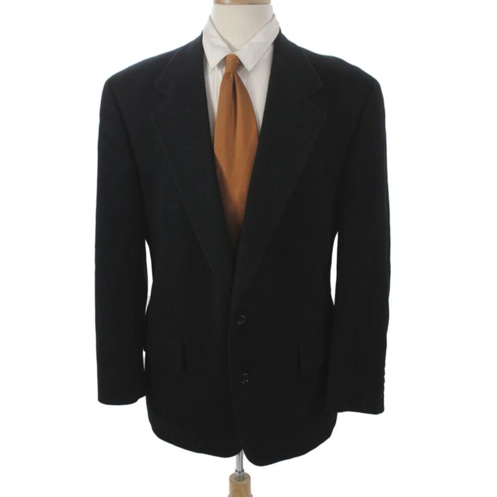Mark Shale Mens Blazer Black 100% Wool Collared Button Solid Fall Size 40